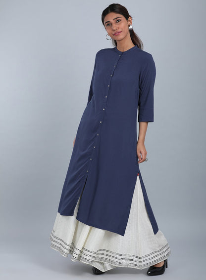 Blue Mandarin Neck Solid kurta