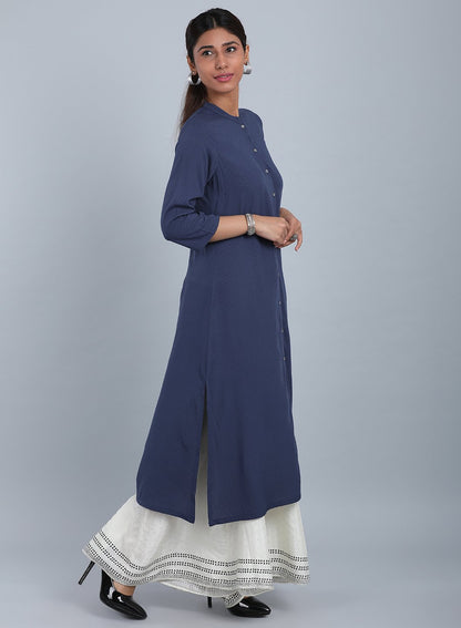 Blue Mandarin Neck Solid kurta