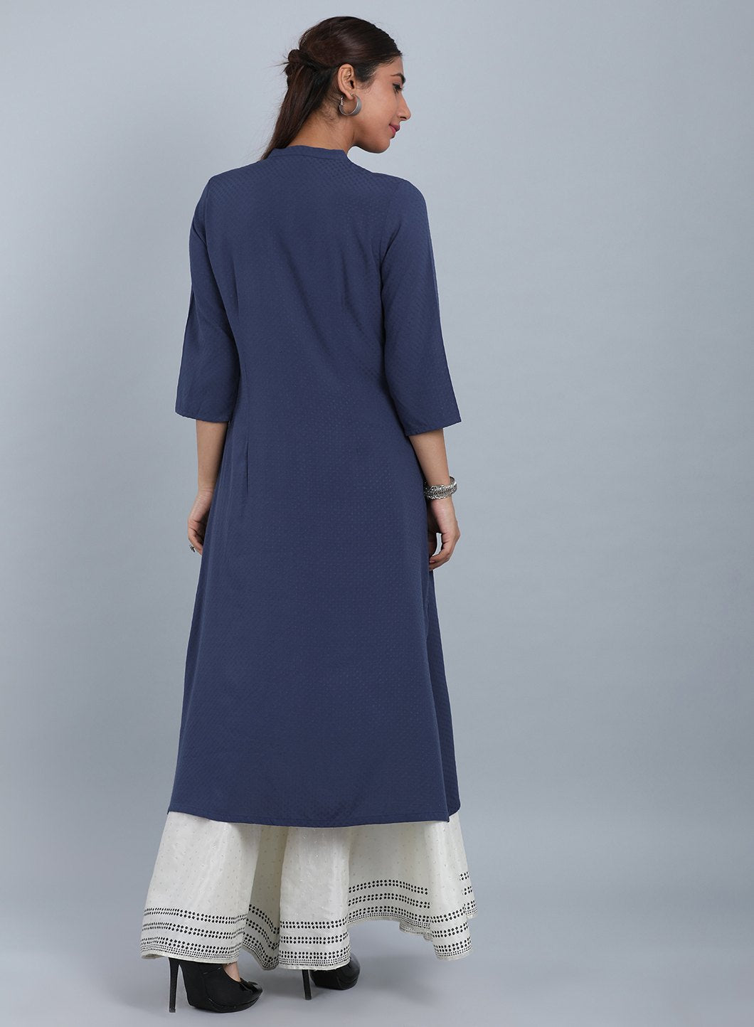 Blue Mandarin Neck Solid kurta