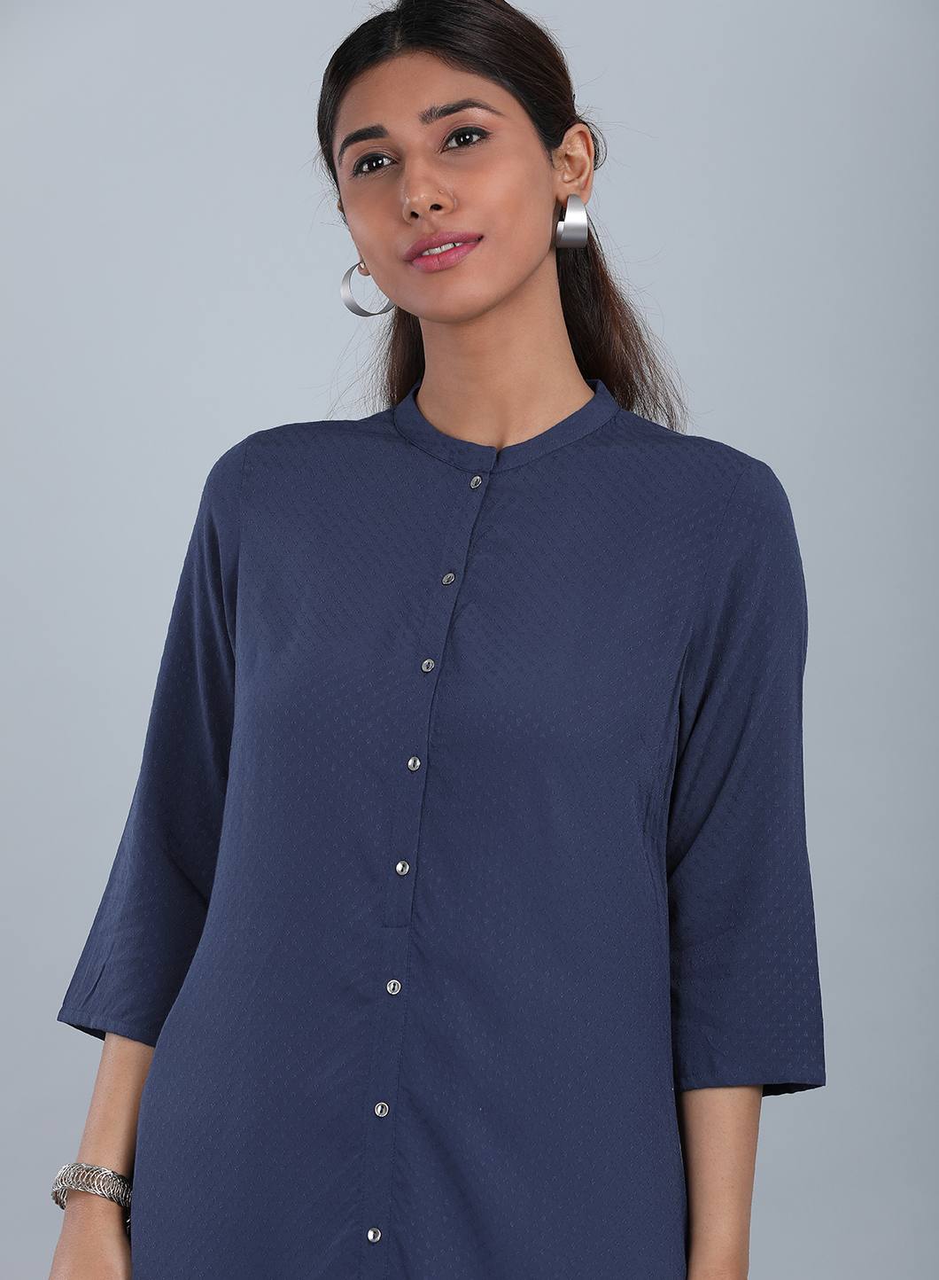 Blue Mandarin Neck Solid kurta