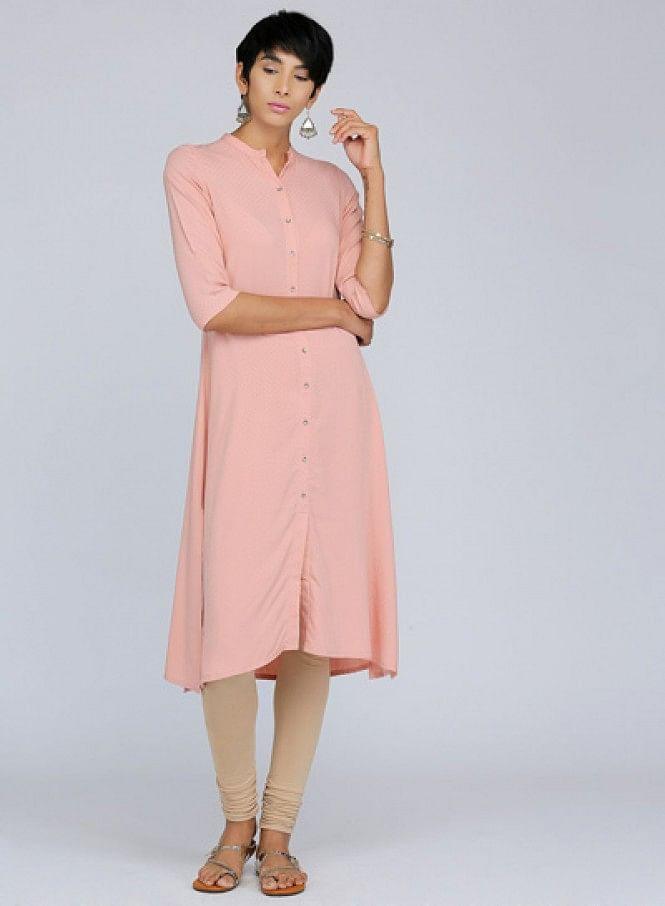 Pink Mandarin Neck Solid kurta - wforwoman