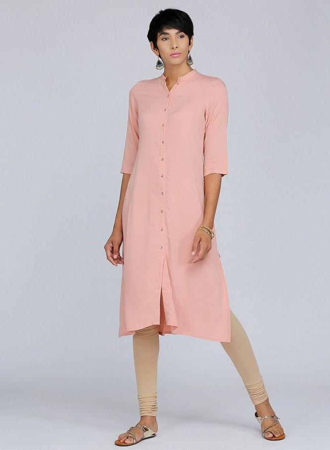 Pink Mandarin Neck Solid kurta - wforwoman