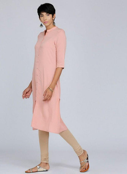 Pink Mandarin Neck Solid kurta - wforwoman