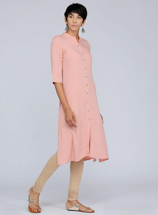 Pink Mandarin Neck Solid kurta - wforwoman