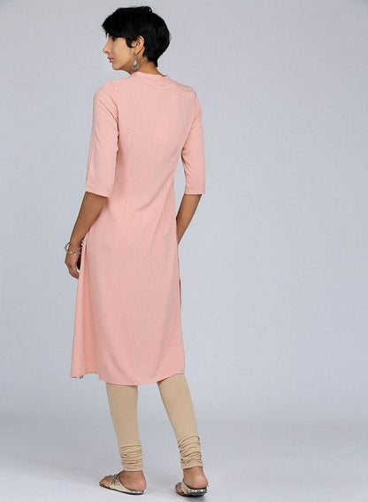 Pink Mandarin Neck Solid kurta - wforwoman