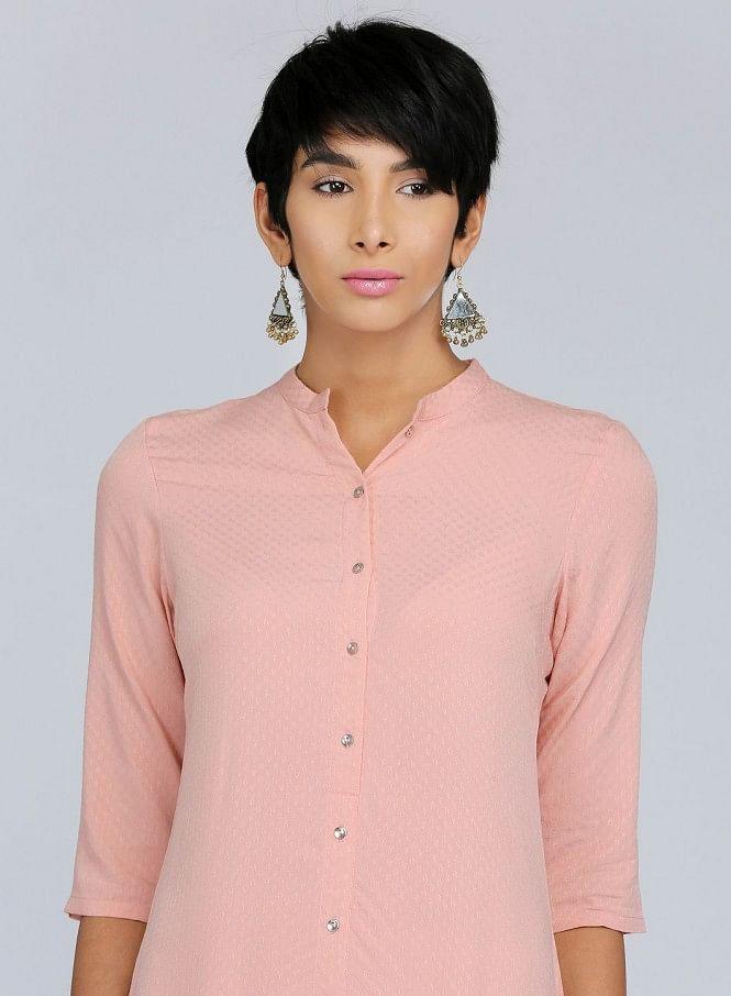 Pink Mandarin Neck Solid kurta - wforwoman