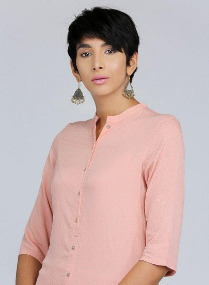 Pink Mandarin Neck Solid kurta - wforwoman