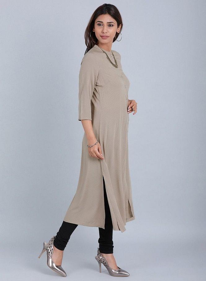 Grey Mandarin Neck Solid kurta - wforwoman