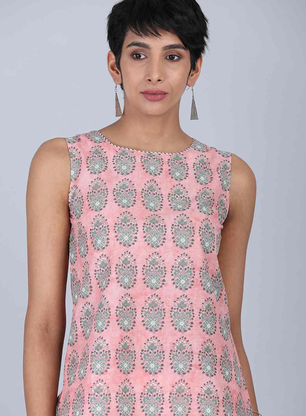 Pink Round Neck Printed Top - wforwoman