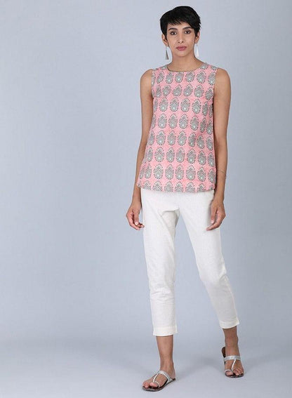 Pink Round Neck Printed Top - wforwoman