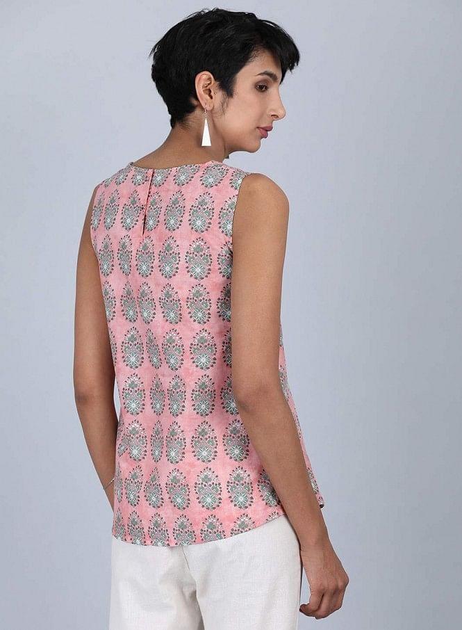 Pink Round Neck Printed Top - wforwoman