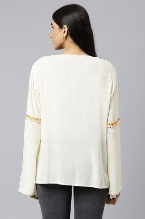 White Thread Embroidered Western Top - wforwoman