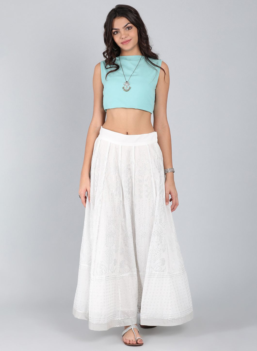 White Glittering Flared Skirt