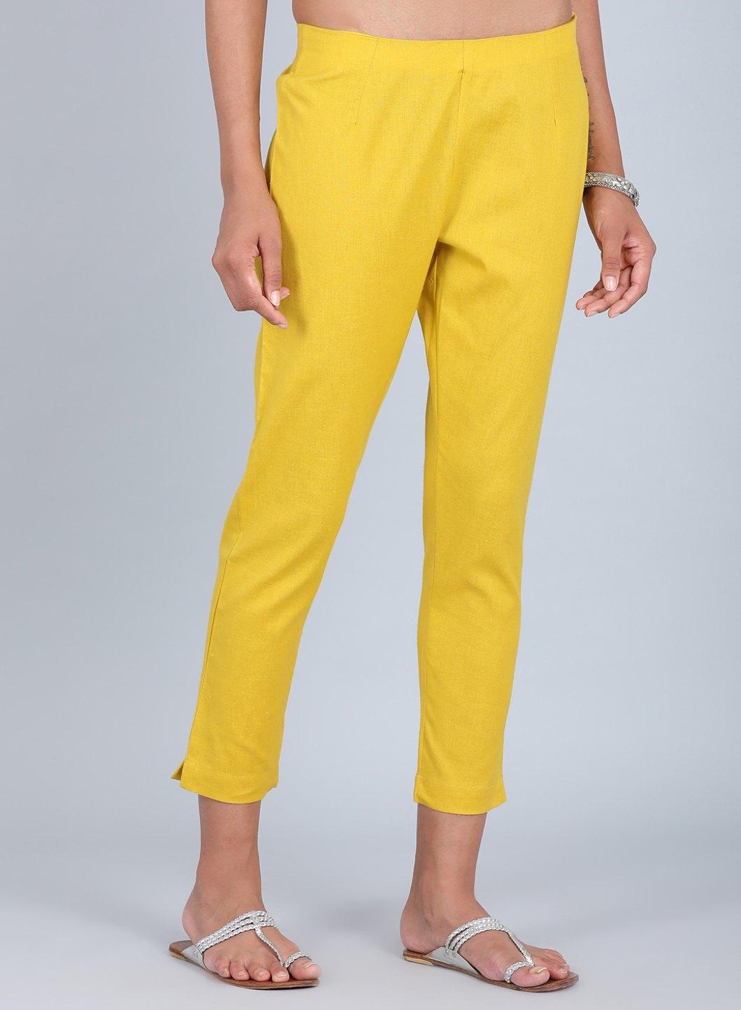 Yellow Solid Pants - wforwoman