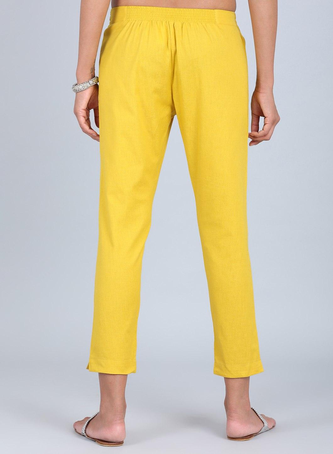 Yellow Solid Pants - wforwoman