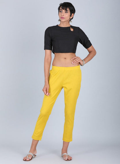 Yellow Solid Pants - wforwoman