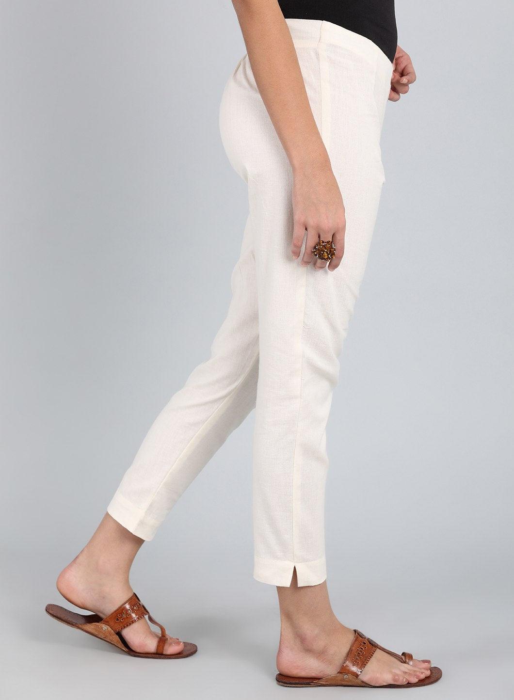 Beige Fitted Trousers - wforwoman
