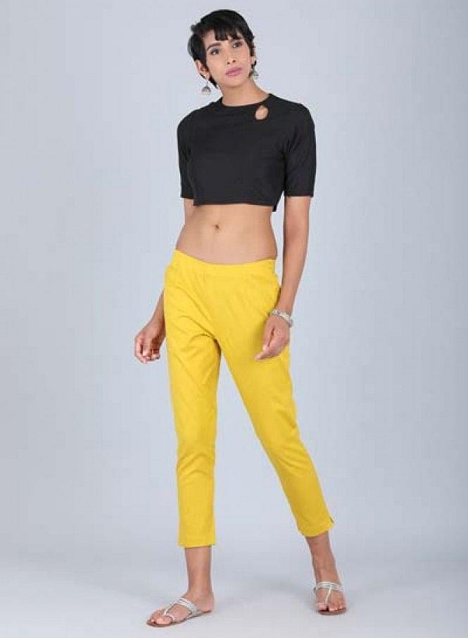 Yellow Solid Pants - wforwoman