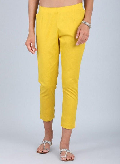 Yellow Solid Pants - wforwoman