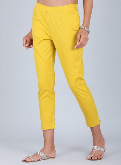 Yellow Solid Pants - wforwoman