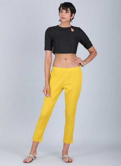 Yellow Solid Pants - wforwoman