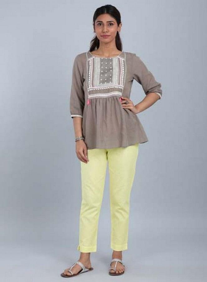 Yellow Ankle Length Trousers - wforwoman