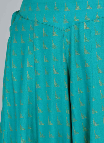 Blue Printed Flared Pants - wforwoman