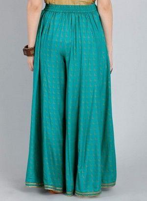 Blue Printed Flared Pants - wforwoman