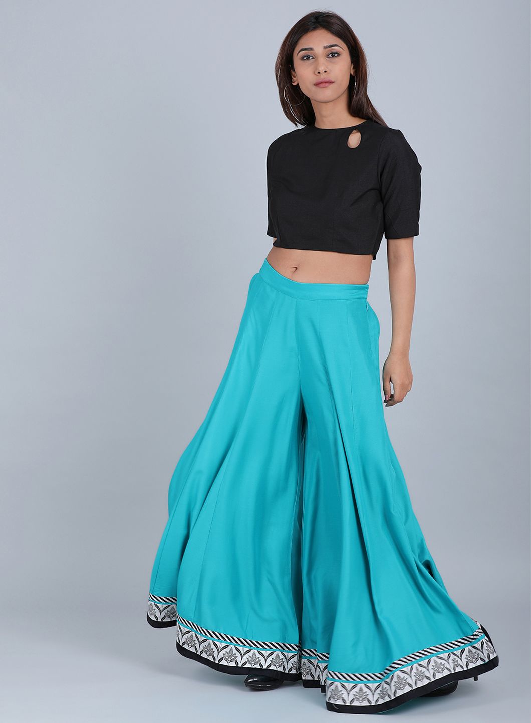 Blue Solid Culottes