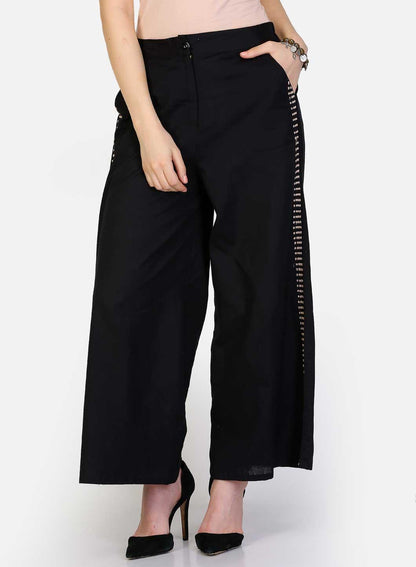 Black Solid Pants - wforwoman