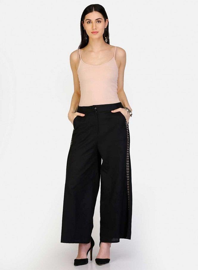 Black Solid Pants - wforwoman