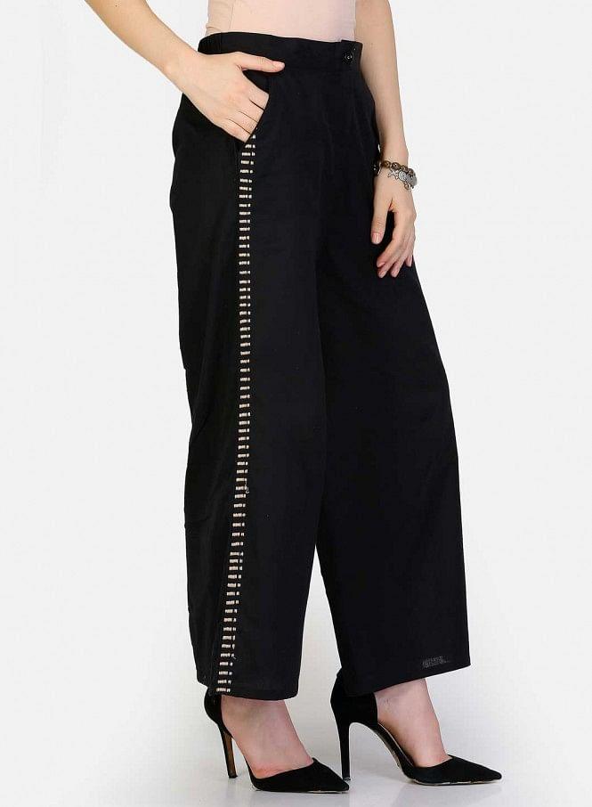 Black Solid Pants - wforwoman