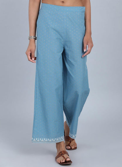 Blue Printed Pants - wforwoman