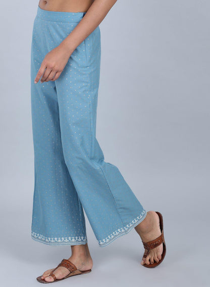 Blue Printed Pants - wforwoman