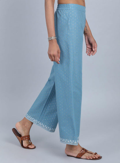 Blue Printed Pants - wforwoman