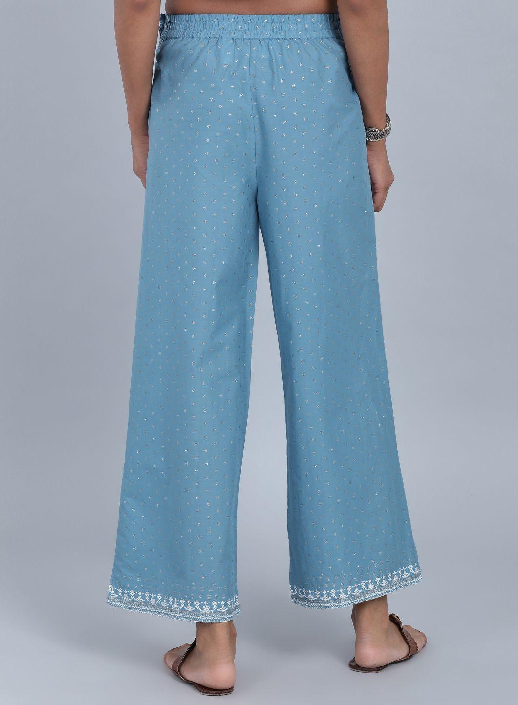 Blue Printed Pants - wforwoman