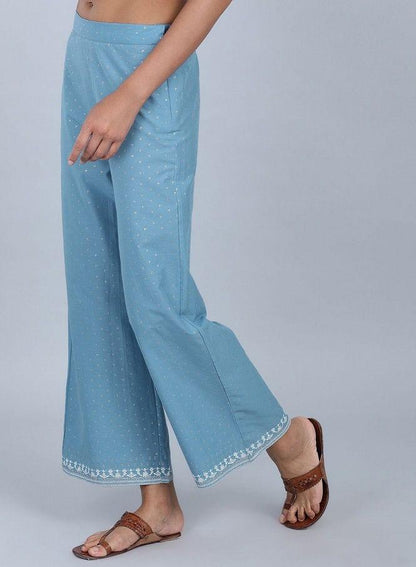 Blue Printed Pants - wforwoman