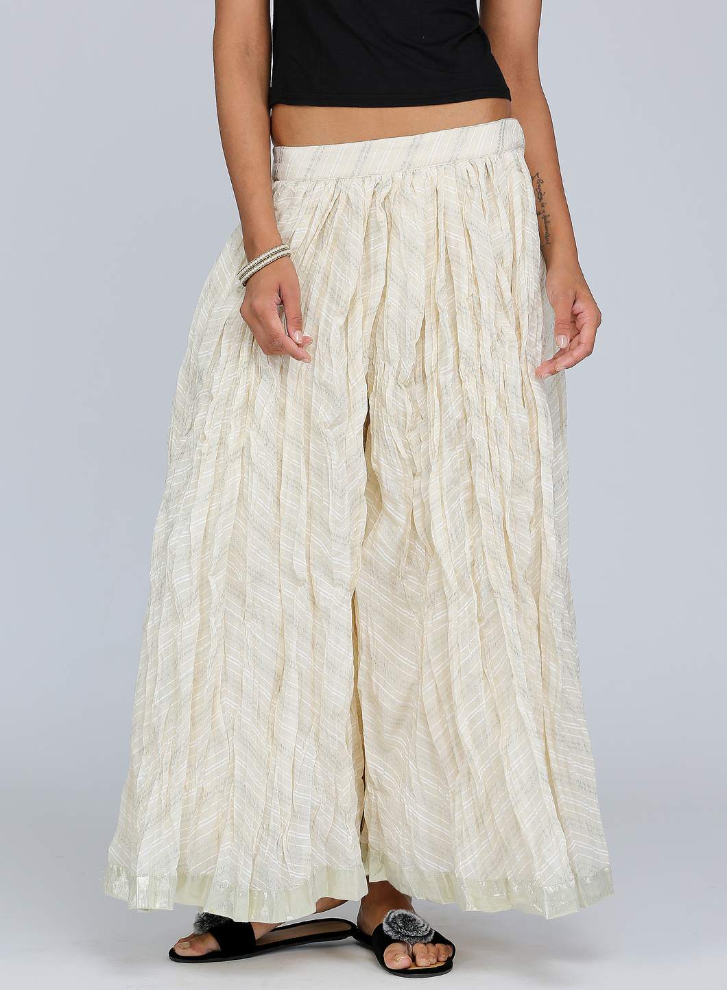 Off White Crinkled Culottes