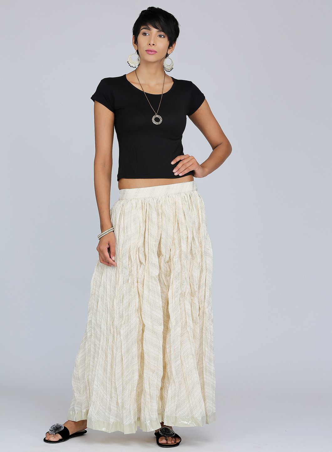 Off White Crinkled Culottes