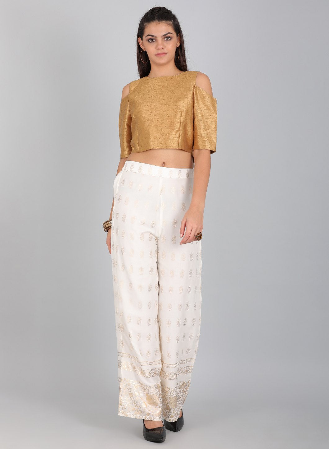 White Printed Parallel Pants