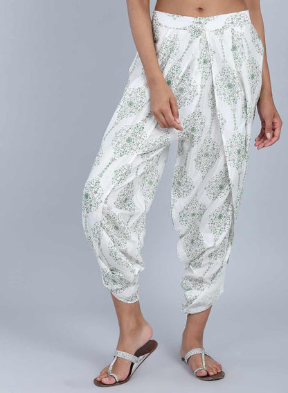 White &amp; Green Printed Tulip Pants - wforwoman