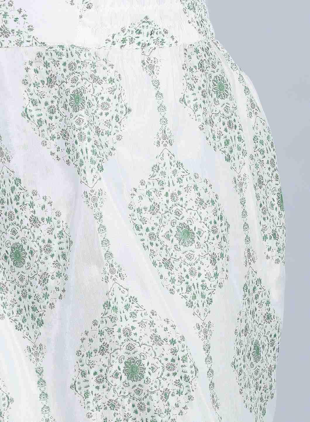 White &amp; Green Printed Tulip Pants - wforwoman