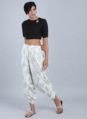 White &amp; Green Printed Tulip Pants - wforwoman