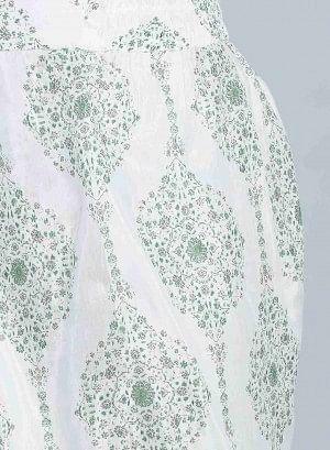 White &amp; Green Printed Tulip Pants - wforwoman