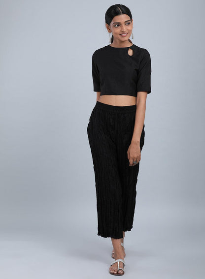 Black Crinkled Pants - wforwoman