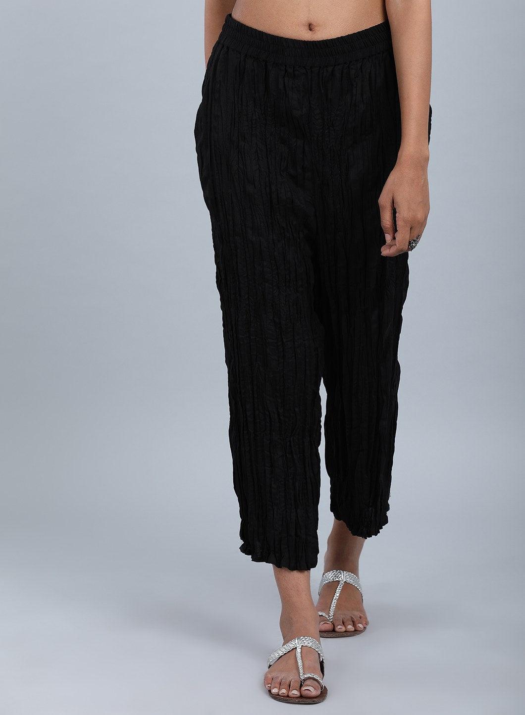 Black Crinkled Pants - wforwoman