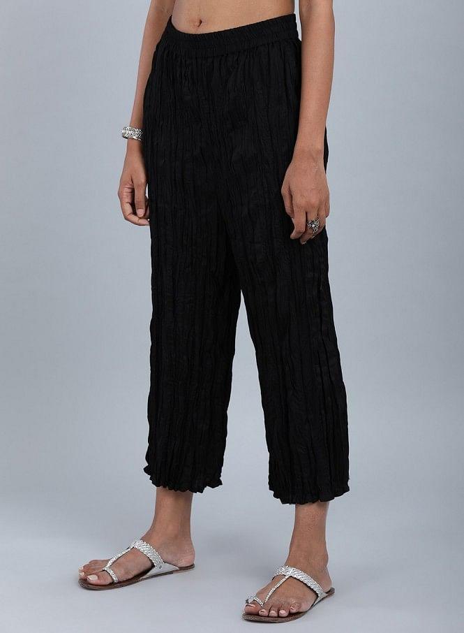 Black Crinkled Pants - wforwoman