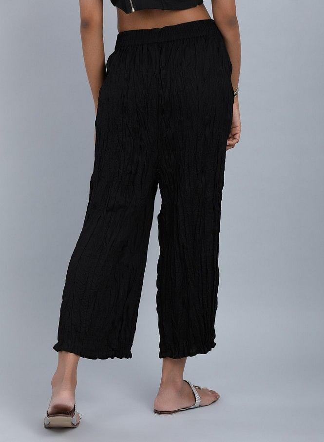 Black Crinkled Pants - wforwoman