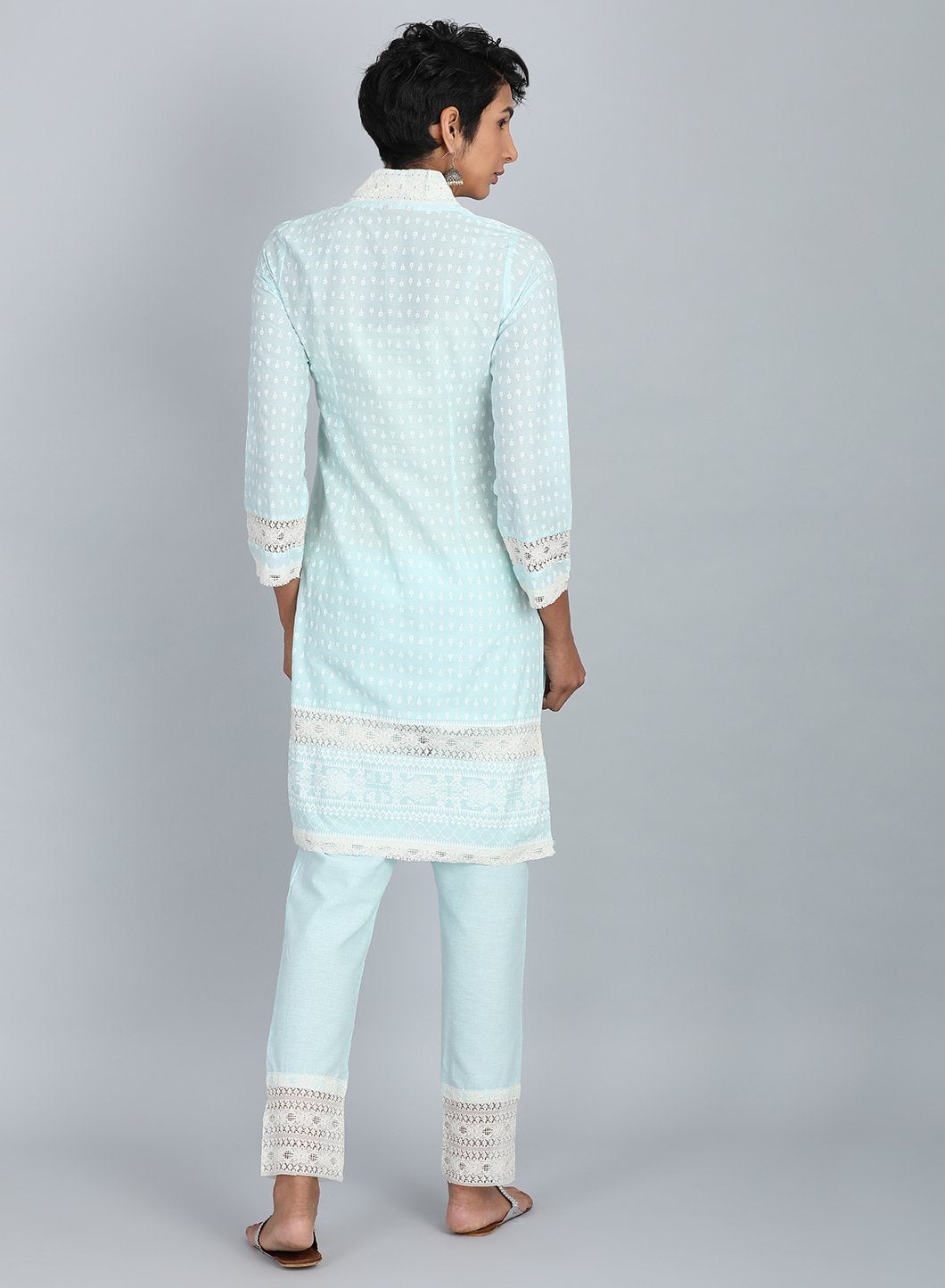 Blue V Neck Printed kurta