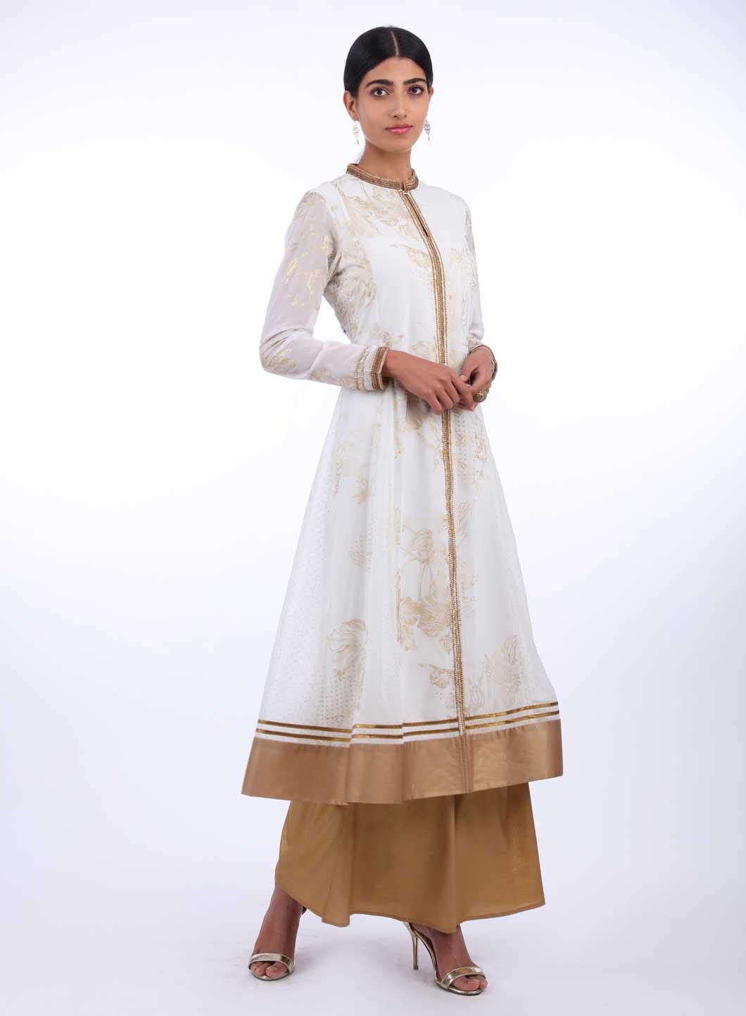 White Mandarin Neck Printed kurta - wforwoman